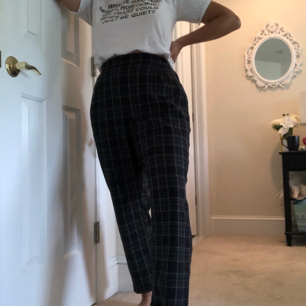 Straight Leg Cotton Plaid Pants